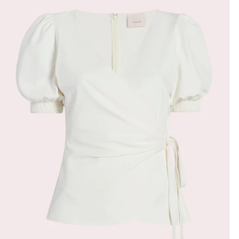 Cinq à Sept white Cream Puff Sleeve wrap Andra Blouse
